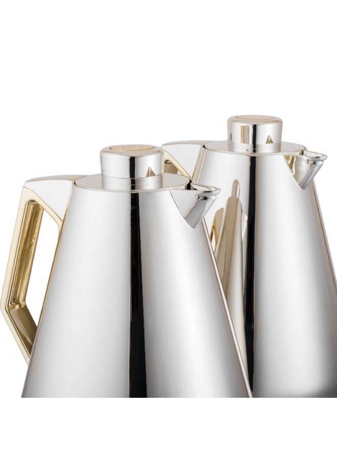 لوفر ✨ طقم ترامس لوفر 2 قطعة للشاي والقهوة – نيكل بلمسة ذهبية | سعة 1 لتر لكل ترمس ✨ - Image 5